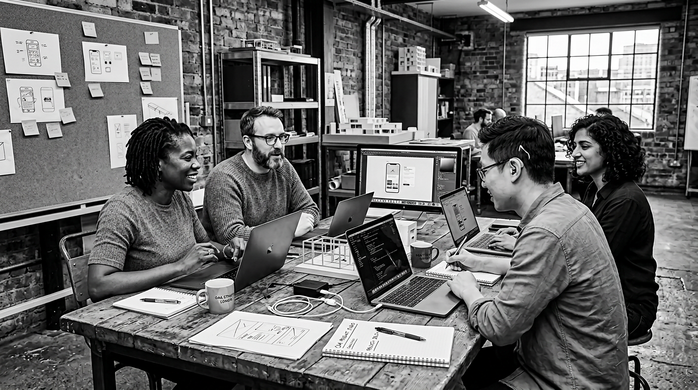 Diverse team collaborating — people of varied ethnicities, ages, and backgrounds working together