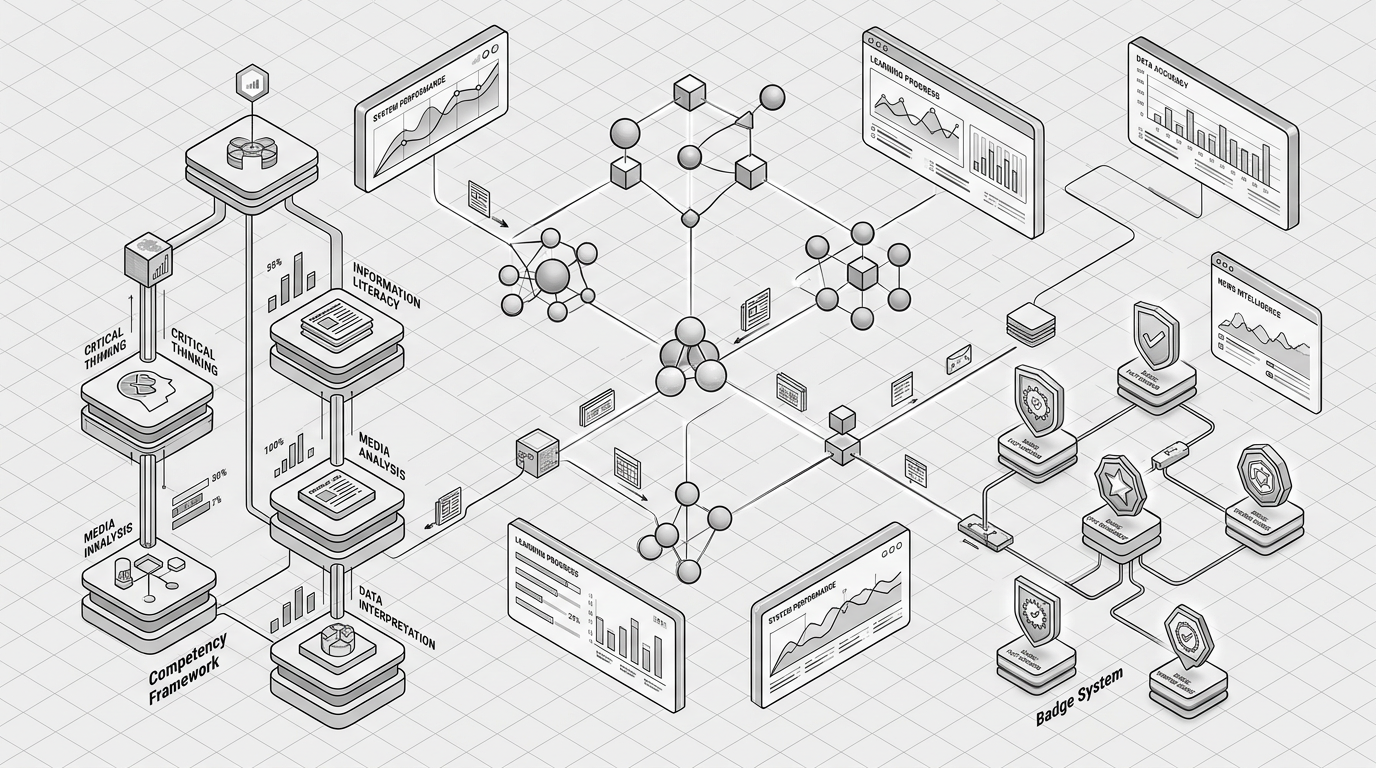 Isometric technological view — data flows, networks, civic intelligence